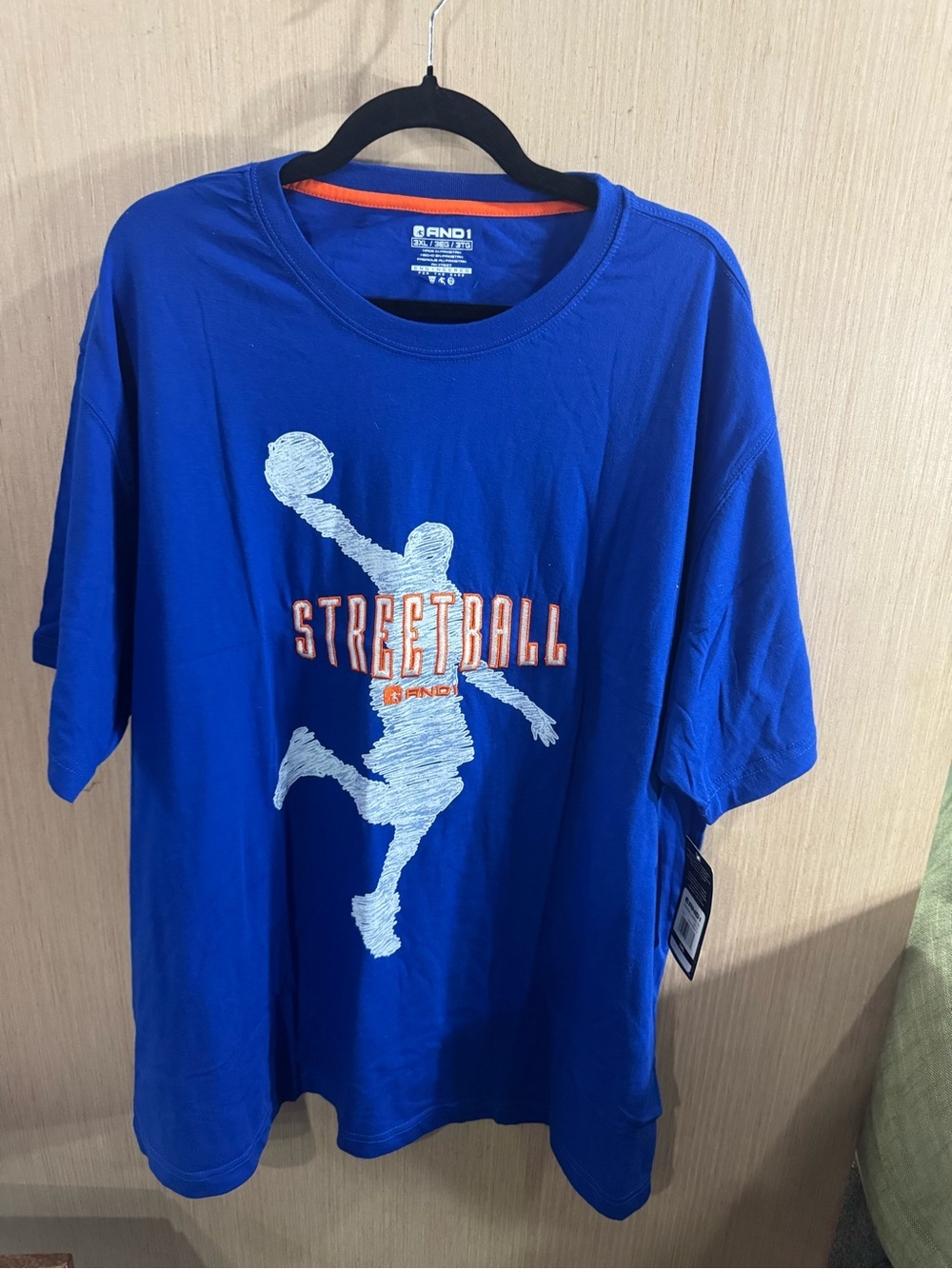 Men’s And1 Royal Blue Streetball Tee with Orange Trim Size 3XL NWT